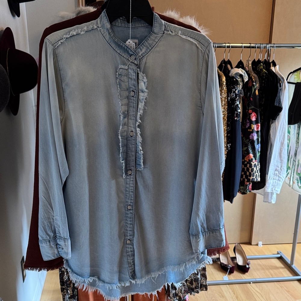 NSF Light Blue Frayed Button-Down Shirt